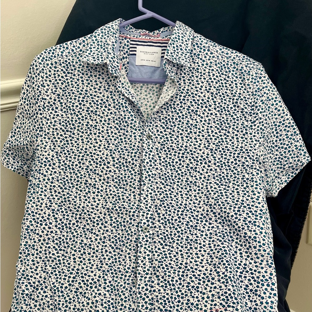 Ricky Singh Denim & Flower Blue and White Men's Shirt